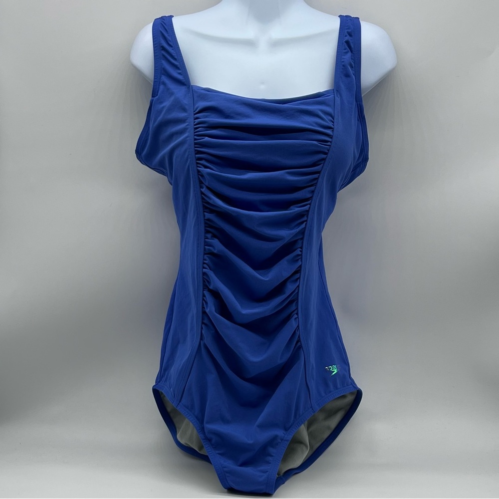 Speedo Retro Design Women's Royal Blue Ruched One Piece Swimsuit-Size 14
